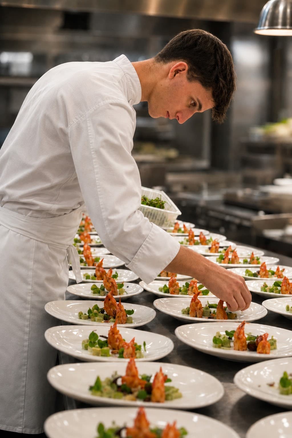 Gaëtan Henrioud dressant ses assiettes en cuisine